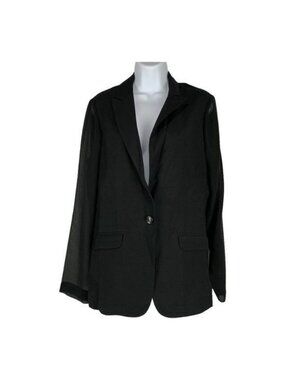 Cabi Womens Black Sheer Sleeve Blazer Size 10 Rayon Blend